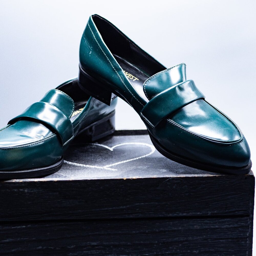 Green Leather Nine West Loafers